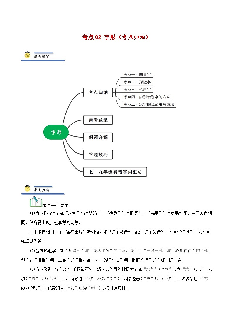 中考语文一轮复习考点归纳与考题精练考点02 字形（考点归纳）（原卷版）第1页
