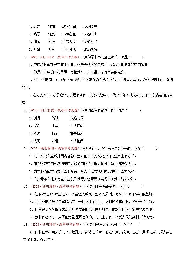 中考语文一轮复习考点归纳与考题精练考点02 字形（考题精练）（原卷版）第2页