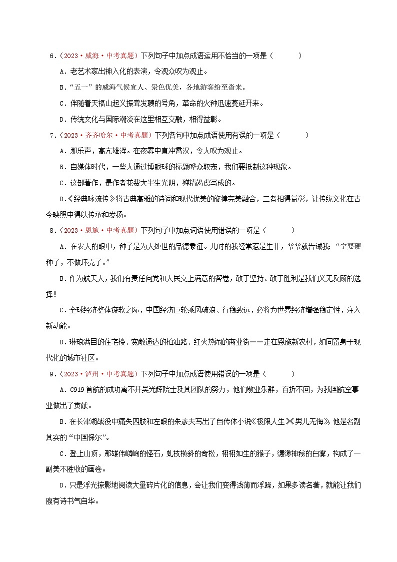 中考语文一轮复习考点归纳与考题精练考点03 词语、成语（考题精练）（原卷版）第2页
