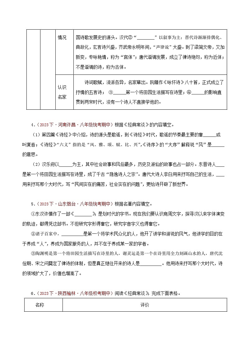 部编版语文八年级下册期中专题复习专题06  名著 《经典常 谈》（一部名著四题型）50题（原卷版）第2页