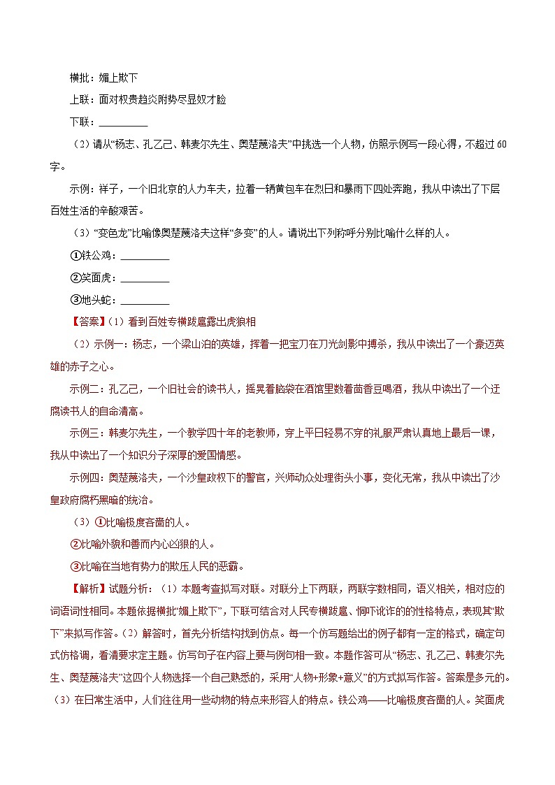 部编版初中语文九年级下册知识梳理与能力训练02变色龙（含解析）第3页