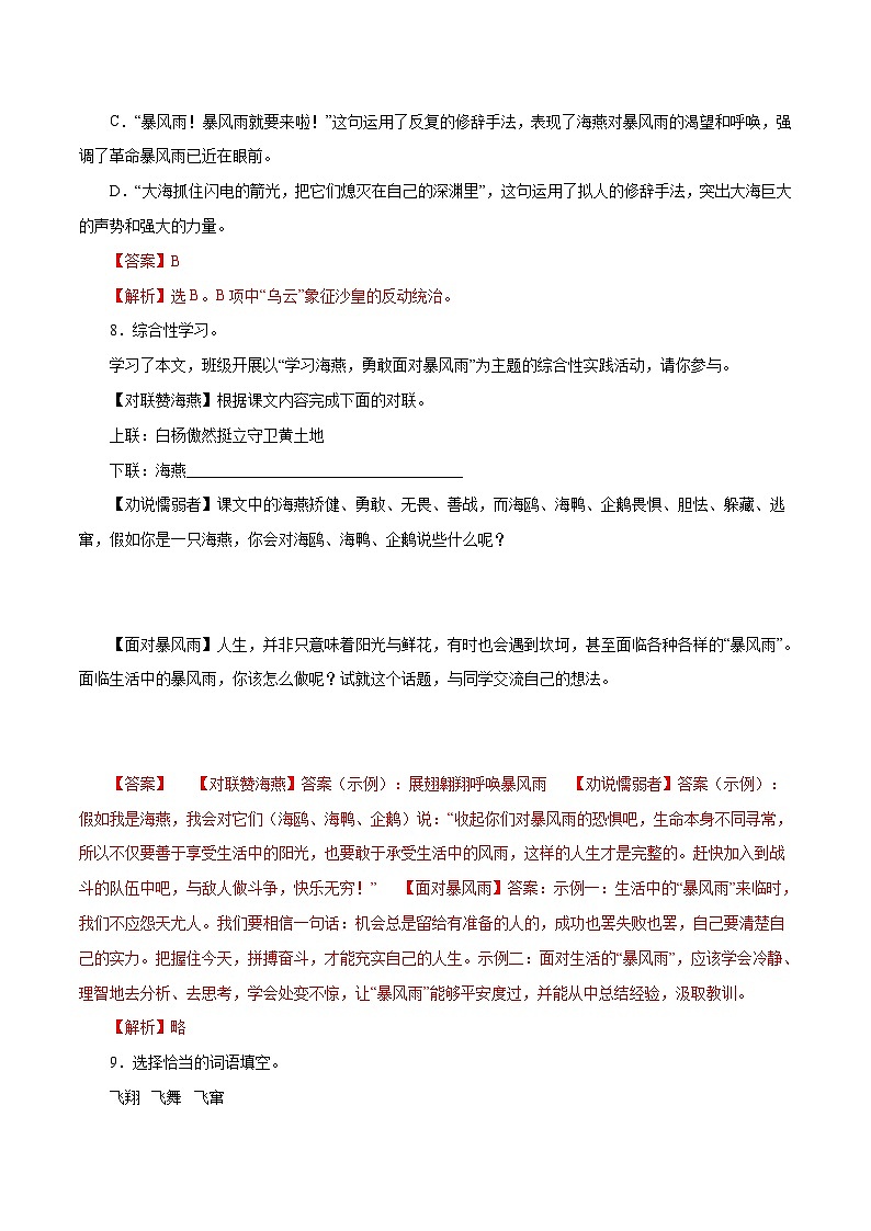 部编版初中语文九年级下册知识梳理与能力训练02海燕（含解析）第3页