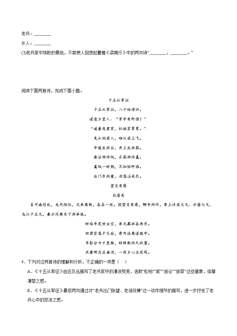 部编版语文九年级下册单元练习第六单元重点04 诗歌鉴赏（原卷版）第2页