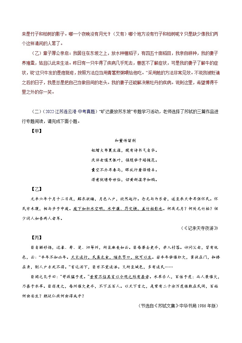 部编版初中语文八年级上册知识梳理与能力训练05《记承天寺夜游》对比阅读（含解析）第3页