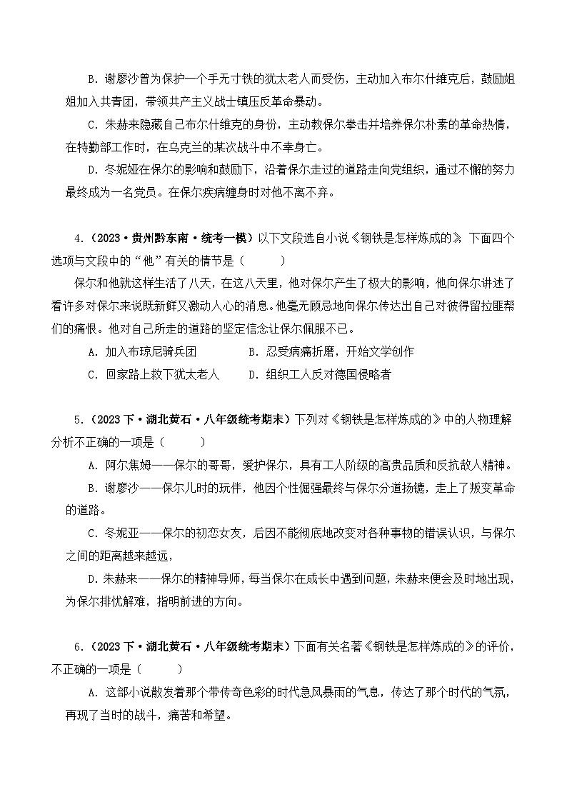 中考语文二轮复习文学名著必考篇目分层训练专题08 钢铁是怎样炼成的（原卷版）第2页