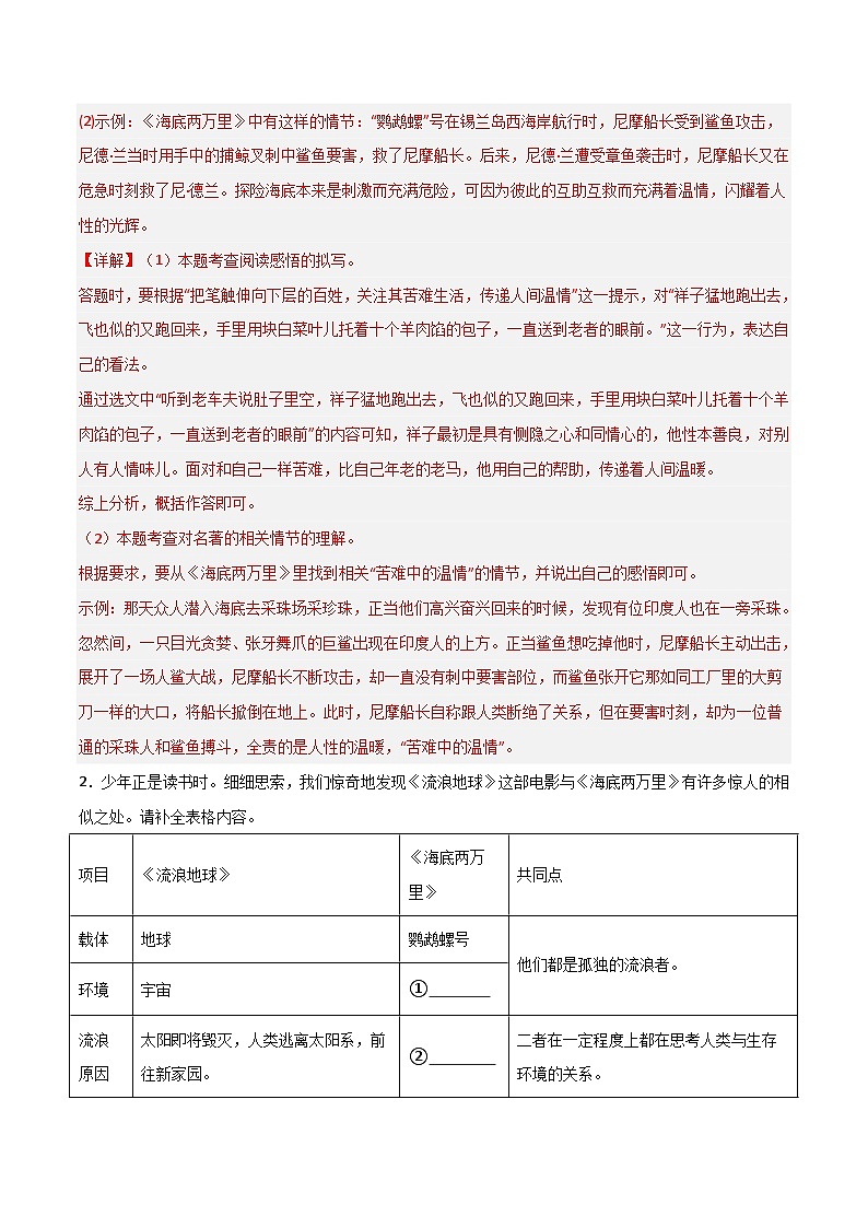 中考语文一轮复习名著导读练习专练05 七下《海底两万里》（解析版）第3页