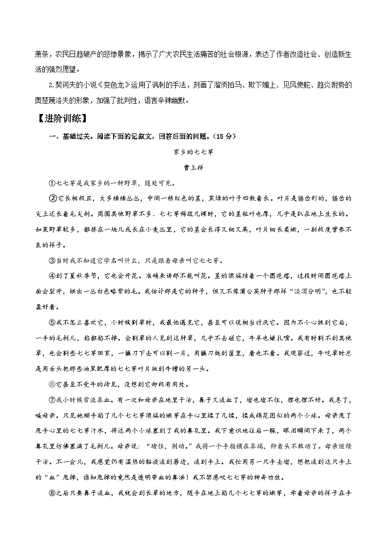 中考语文二轮复习提升练习记叙文阅读12 理解写作技巧（解析版）第2页