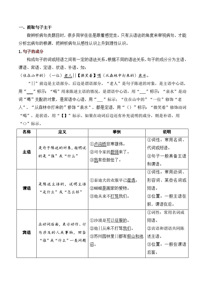 中考语文一轮复习考点讲与练03 病句的辨析与修改（重难讲义）（原卷版）第2页