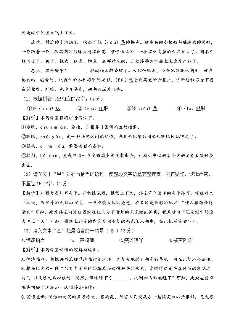 中考语文一轮复习考点讲与练积累与运用综合检测过关卷（解析版）第2页