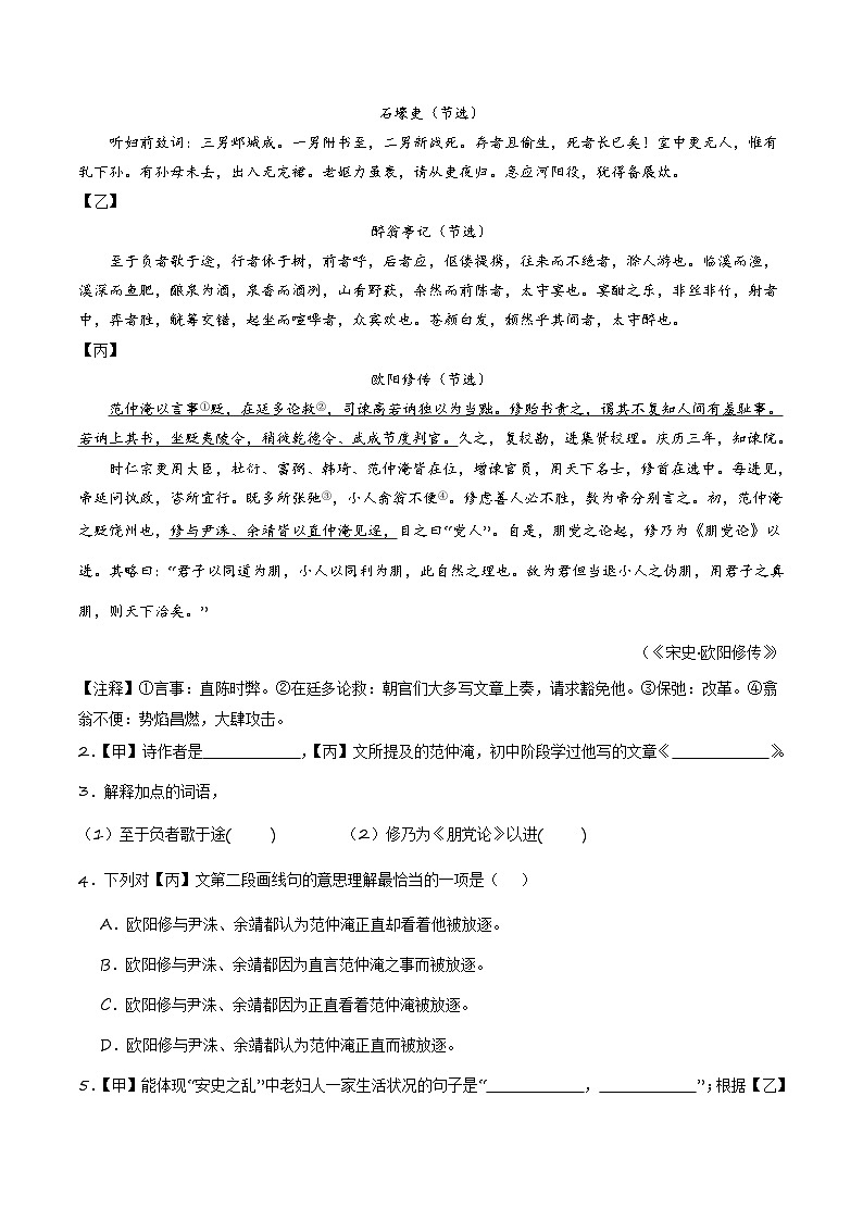 中考语文适应性模拟试卷（上海卷）（解析版）第2页