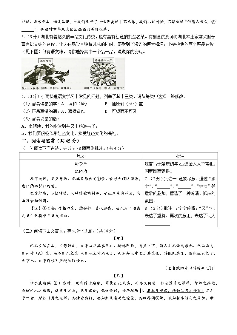 湖北省咸宁市2024-2025学年九年级上学期期中语文试题第2页