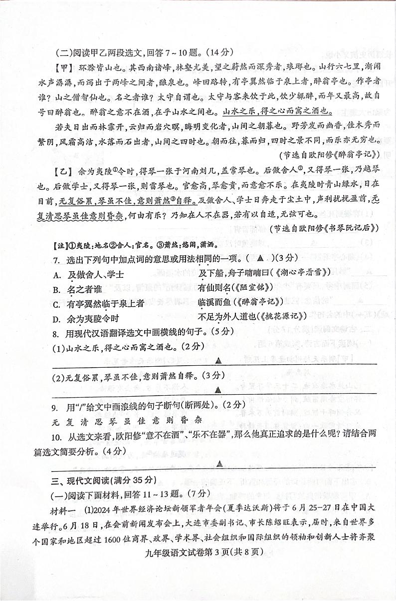辽宁省抚顺市清原满族自治县2024-2025学年九年级上学期11月月考语文试题第3页