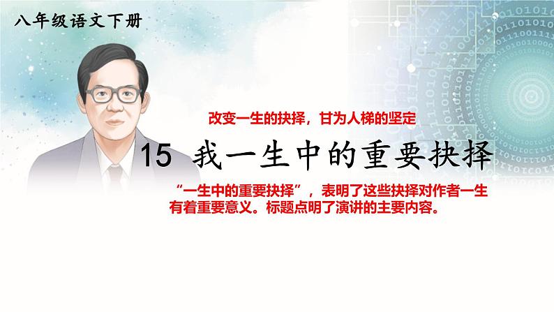 部编版2024八年级语文下册15 我一生中的重要抉择 课件第1页