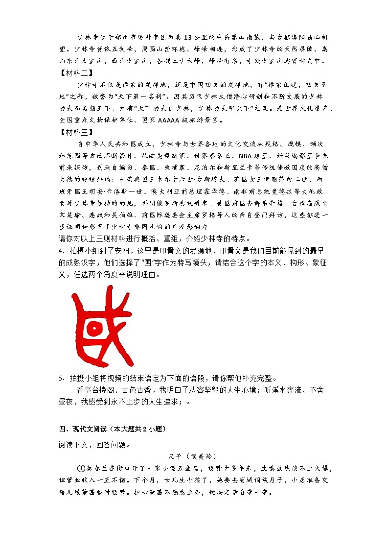 河南省实验中学2024-2025学年九年级上学期期中语文试题第2页