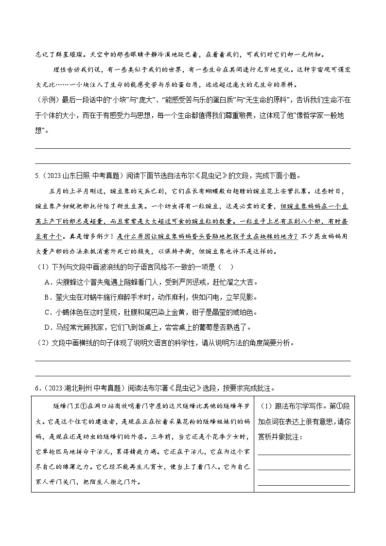 整本书阅读：《昆虫记》强化训练-2024-2025学年初中语文必考名著整本书阅读精讲精练（全国通用）（原卷版）第3页