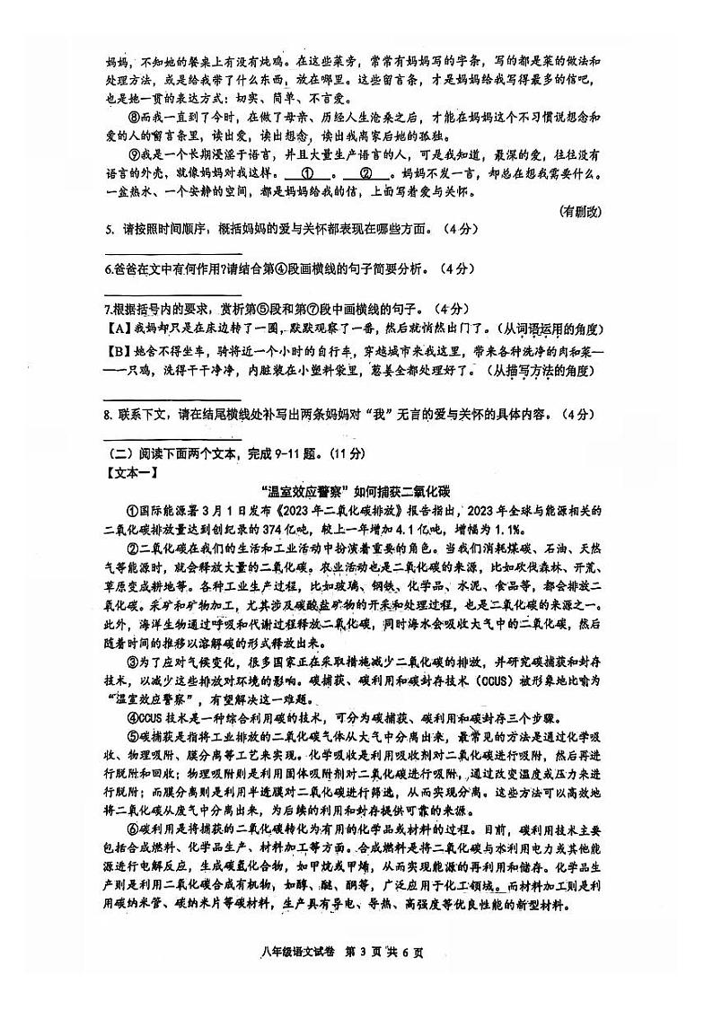 郑州市枫杨外国语等校联考2024-2025学年八上期中语文试题及答案第3页
