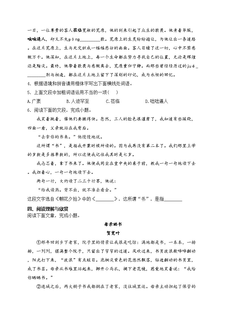 贵州省黔西南州兴仁市三校（金成、黔龙、黔峰）2024-2025学年七年级上学期期中质量检测语文试卷(含答案)第3页