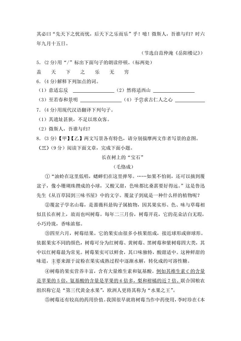 2024～2025学年山东省德州市宁津县孟集中学九年级(上)期中语文试卷(含答案)第3页