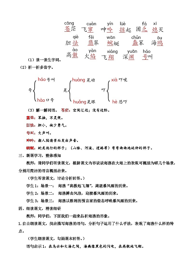 人教部编版初中语文九年级上册 《4.海燕》教案第3页