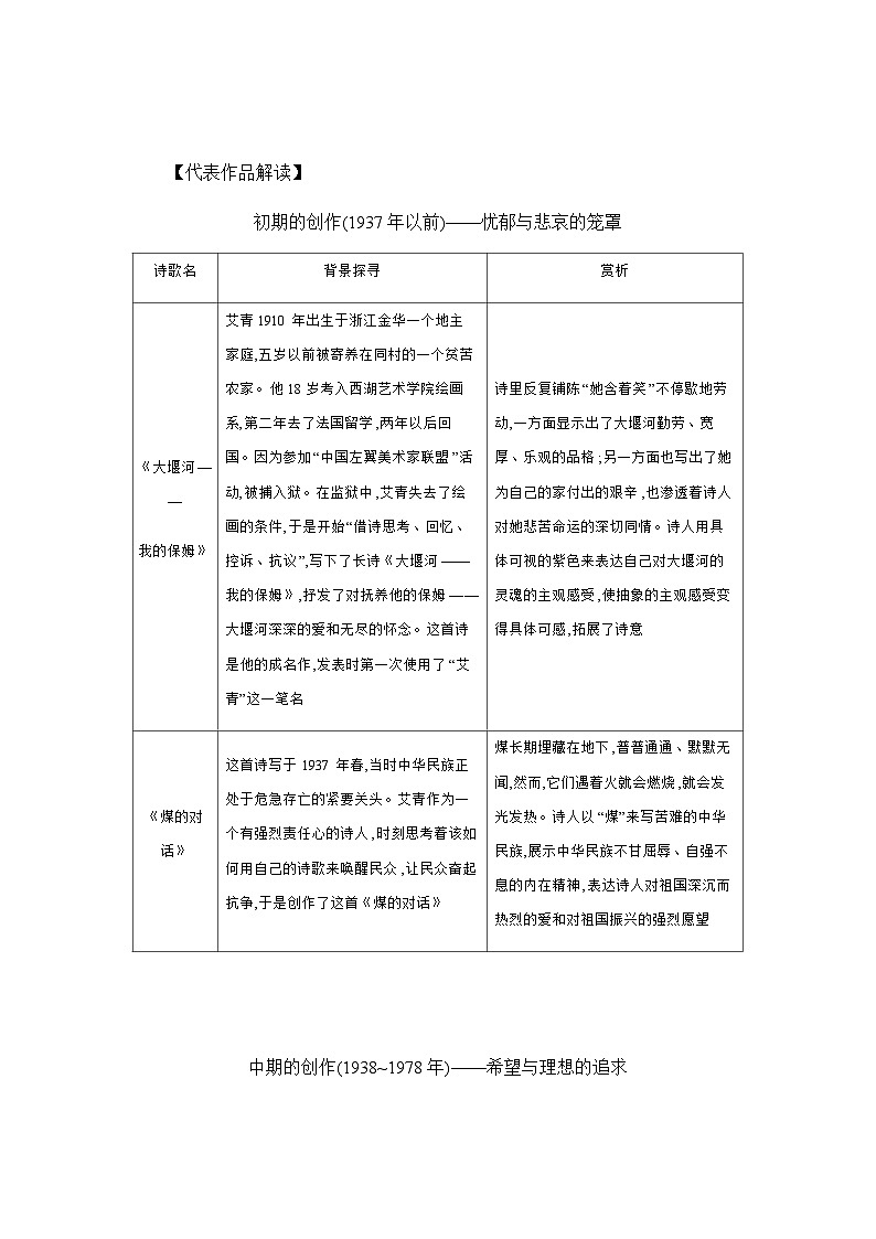 中考语文一轮复习考点探究 学案 九、《艾青诗选》：如何读诗(九上)第2页