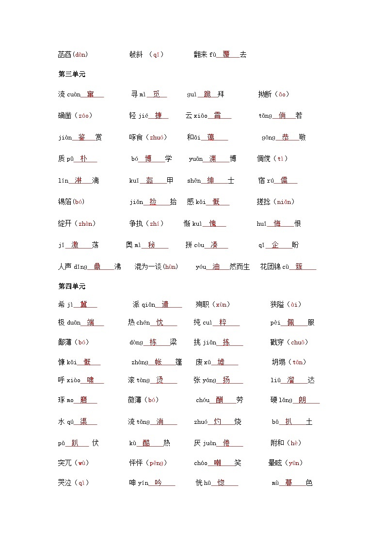 中考语文复习专题七八九年级语文字音字形梳理学案（16页）第2页