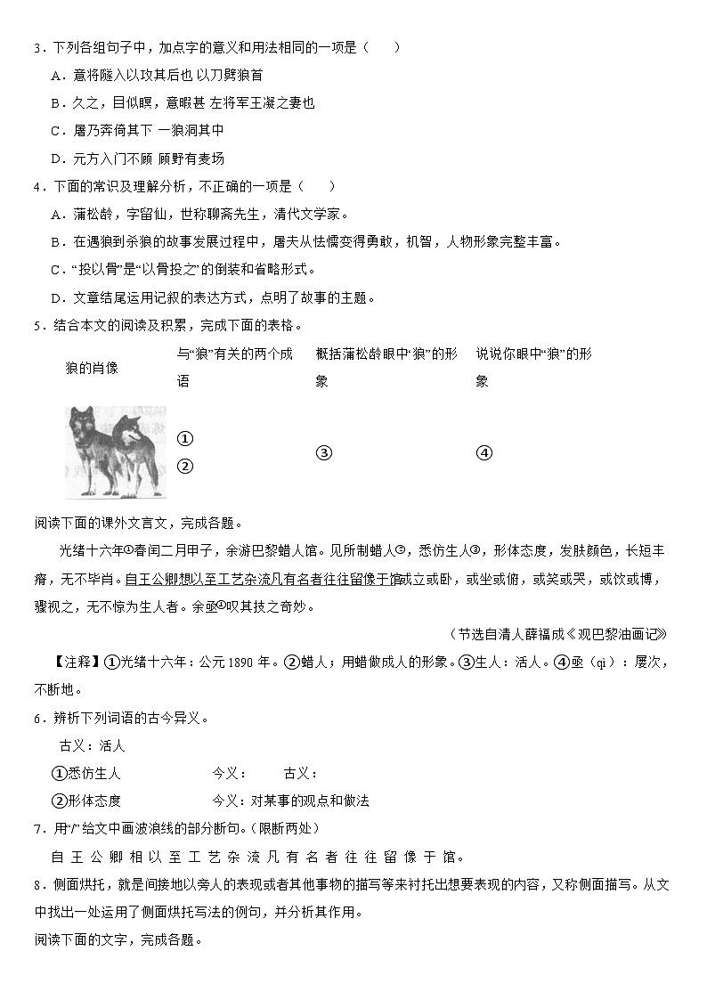 吉林省长春市2024年七年级上学期语文期末试卷【附答案】第2页