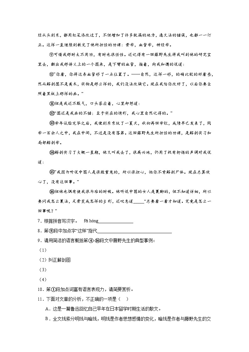 上海市崇明区九校联考（五四制）2024-2025学年八年级上学期期中语文试题第3页