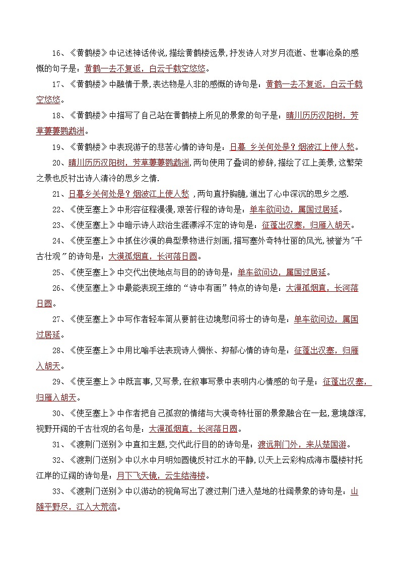 专题06 古诗词鉴赏（知识清单）-2024-2025学年八年级语文上学期期末复习考点梳理与专项训练（统编版）第2页