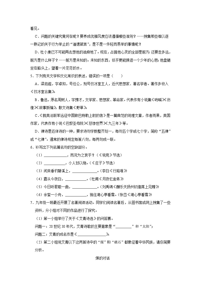 2023-2024学年山东省泰安市肥城市九年级（上）期中语文试卷第2页