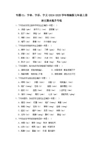 专题01：字音、字形、字义--2024-2025学年统编版七年级上册语文期末提升专练