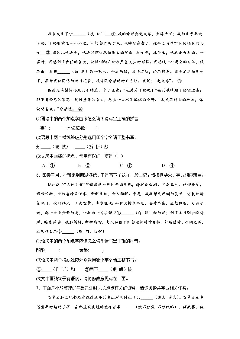 专题17：基础知识综合训练--2024-2025学年统编版七年级上册语文期末提升专练第3页