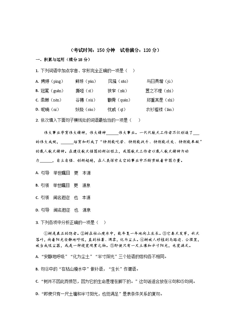 辽宁省营口市鲅鱼圈区2024-2025学年九年级上学期12月月考语文试卷第1页
