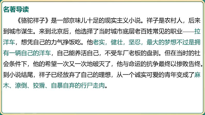 2025年中考语文二轮专题复习-名著整本书阅读  骆驼祥子  课件第5页