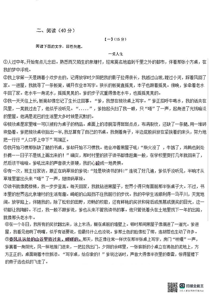 安徽省马鞍山市花园初级中学2024-2025学年九年级上学期11月期中语文试题第3页