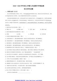 2024～2025学年黑龙江省哈尔滨市第十七中学七年级(上)期中语文试卷(含答案)