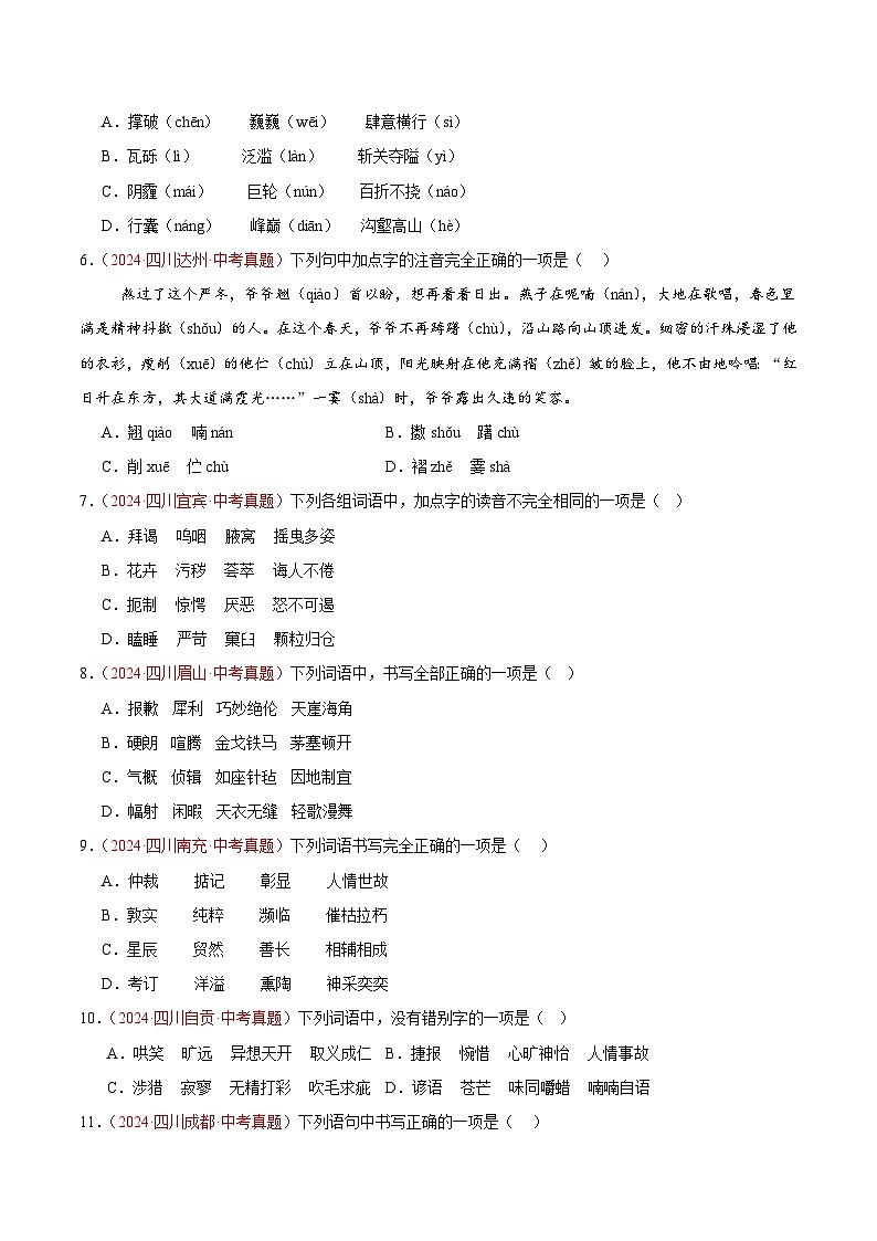 专题01  字音字形（第01期）（原卷版）第2页