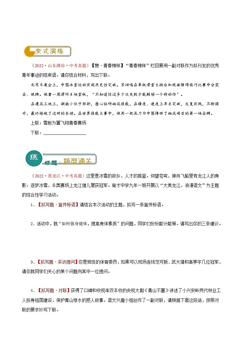 中考语文：题型01  拟写类题型（答题模板） （原卷版）Word（11页）第3页