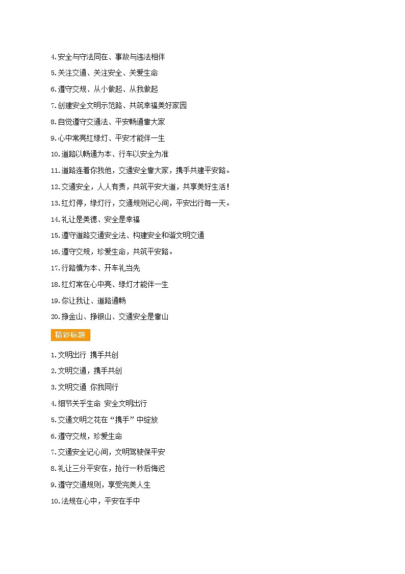 第13个交通安全日（主题 金句 适用主题 ）-备战2025年中考语文满分作文热点素材学案第2页