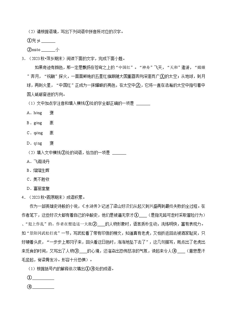 2024-2025学年上学期初中语文人教部编版九年级期末必刷常考题之基础综合练习第2页
