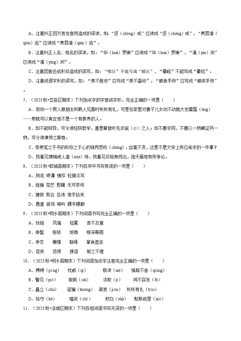 2024-2025学年上学期初中语文人教部编版九年级期末必刷常考题之字音字形练习第2页