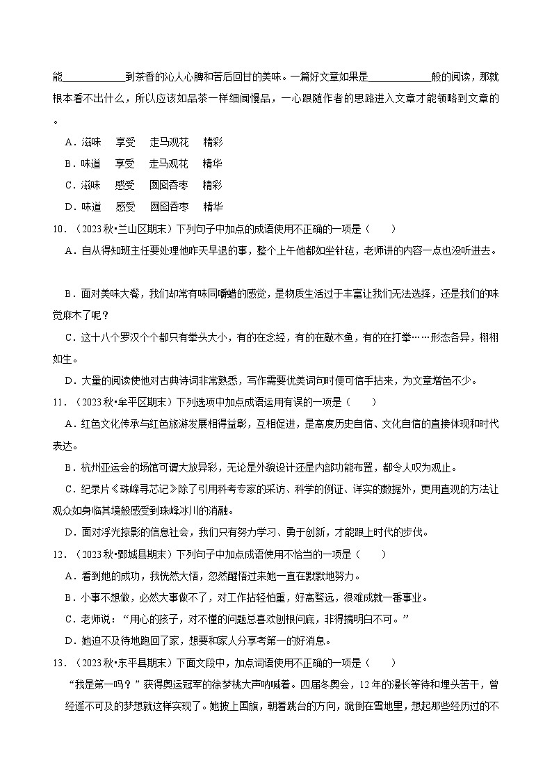 2024-2025学年上学期初中语文人教部编版九年级期末必刷常考题之词语运用练习第3页
