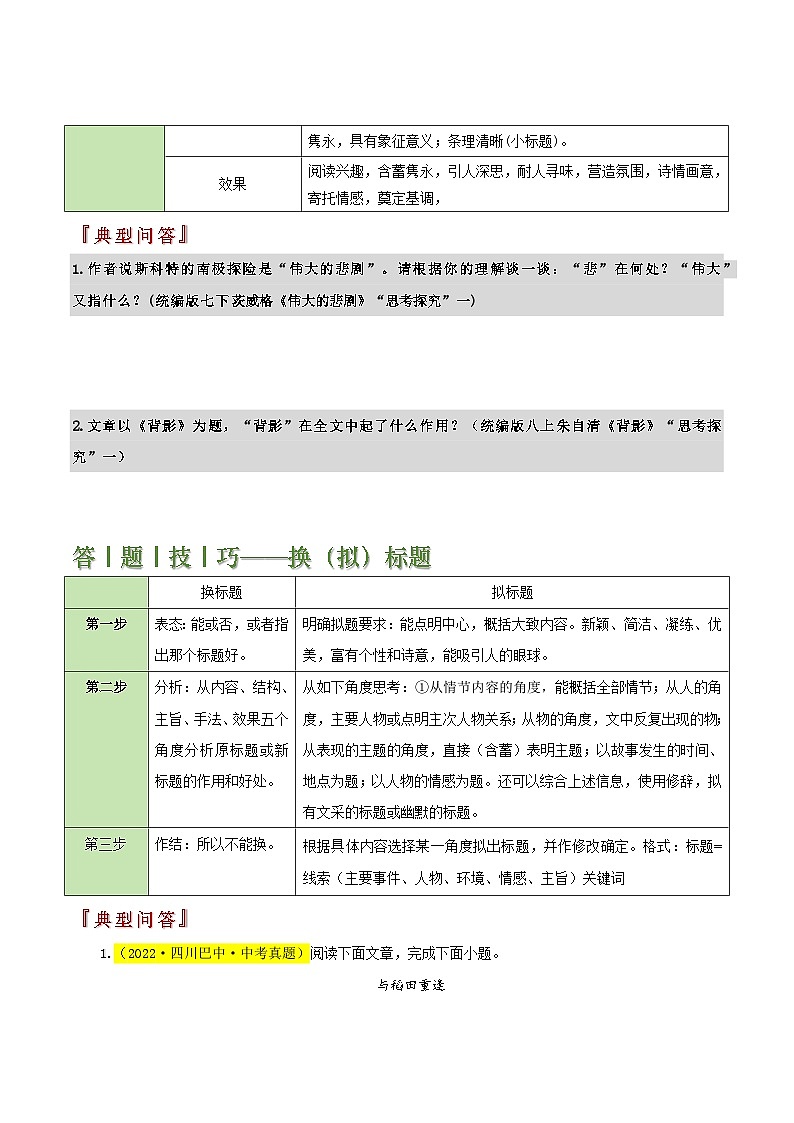 中考语文：题型05  标题类题型（答题模板）（原卷版）Word（22页）第2页