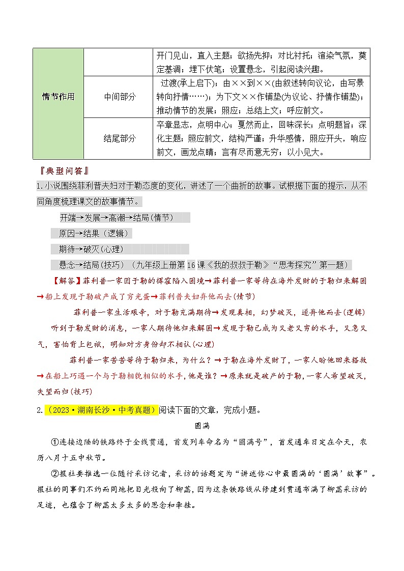 中考语文：题型10  故事情节类题型（答题模板）（解析版）Word（36页）第2页