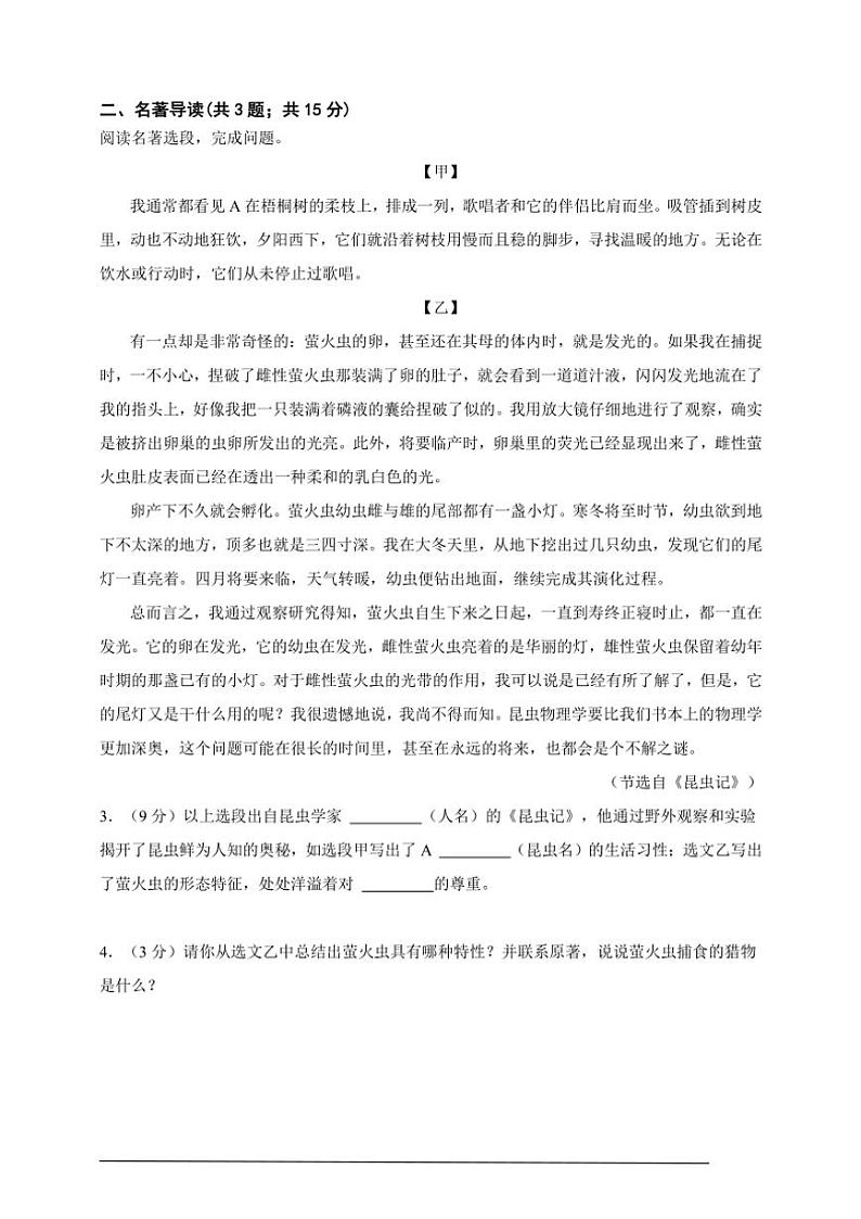 2024年全国语文八年级上册期末模拟卷A4试卷(含答案解析)第3页