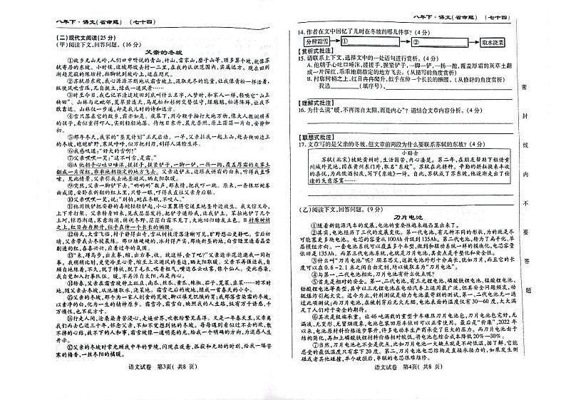 2023-2024学年吉林省吉林市桦甸七中八年级（下）第一次月考语文试卷第2页