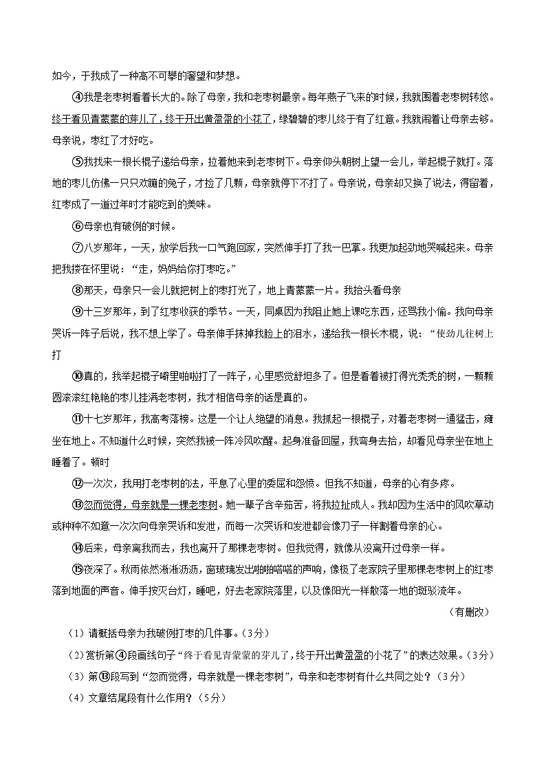 河南省郑州市2024-2025学年八年级上学期期中考试语文试题第3页