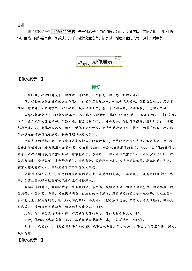 27 “懂你”（原题 名师解题 范文 话题 技巧  阅读类素材）-备战2025年中考语文一轮复习之写作学案（全国通用）第2页