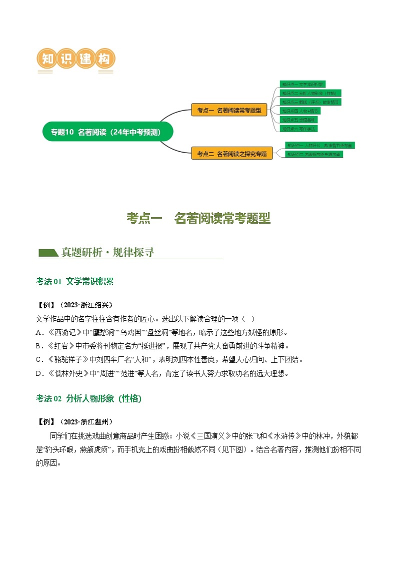 中考语文二轮复习讲练测(浙江专用)专题10名著阅读(24年中考预测)(讲练)(原卷版+解析)第3页