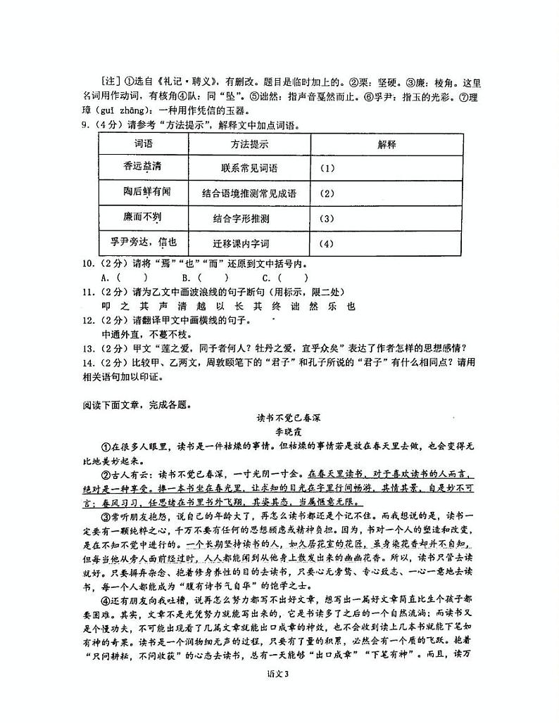 湖北省黄石八中教联体2024-2025学年九年级上学期12月阶段性教学评价语文试卷第3页