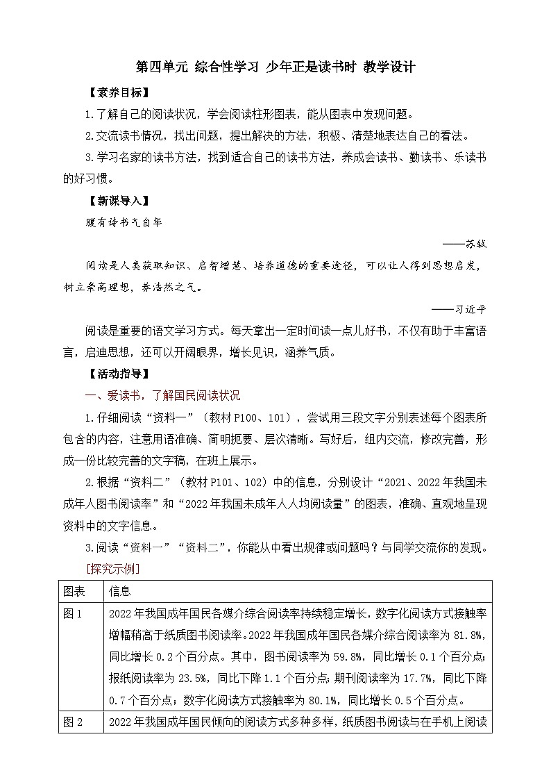 第四单元 综合性学习 少年正是读书时 教学设计第1页